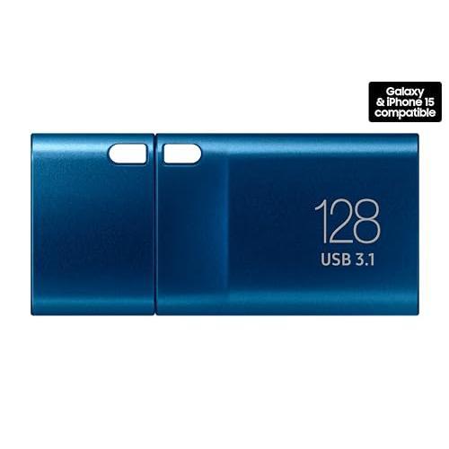 Samsung Type-C USB Flash Drive, 128GB, Transfers 4GB Files in 11 Secs w/Up to 400MB/s USB 3.2 Gen 1 Read Speeds, Compatible w/USB 3.0/2.0, Waterproof, 2022, Blue, MUF-128DA/AM