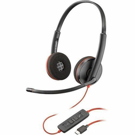 Poly Blackwire C3220 Headset - Stereo - USB Type C - Wired - 32 Ohm - 20 Hz - 20 kHz - Over-The-Head, Over-The-Ear - Binaural - Supra-aural - 5.20 ft Cable - Noise Cancelling Microphone - Black