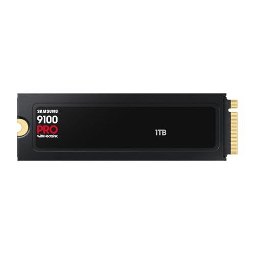 Samsung SSD 9100 PRO with Heatsink 1TB, PCIe 5.0x4 M.2 2280, Seq. Read Speeds Up to 14,800/13,400 MB/s, Best for AI Computing, Gaming, and Heavy Duty Workstations (MZ-VAP1T0CW)