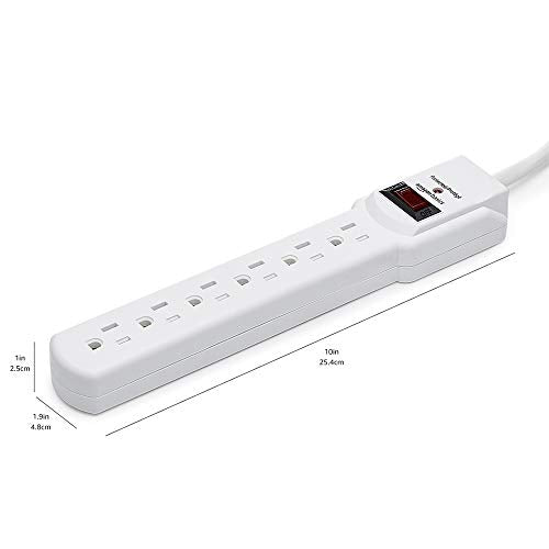 Amazon Basics Surge Protector Power Strip, 6-Outlet with 200J Protection, 2ft Extension Cord, Rectangle, White (2 Pack)