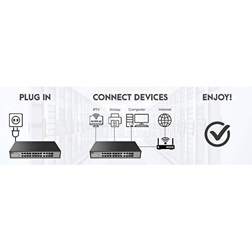 Netis 24 Port Unmanaged Gigabit Switch, Desktop Ethernet Splitter, Ethernet Hub, Plug and Play, Fanless Quite, Traffic Optimization, Sturdy Metal, Rack mountable with Included mounting Bracket