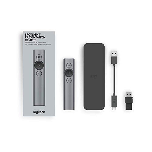 (Discontinued) Logitech Spotlight Presentation Remote - Advanced Digital Highlighting with Bluetooth, Universal Compatibility, 30M Range and Quick Charging – Slate