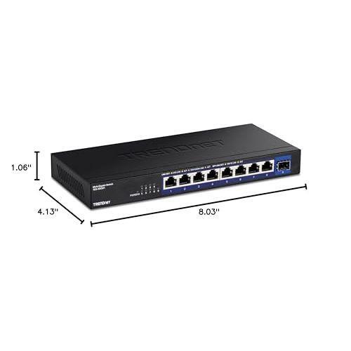 TRENDnet 9-Port Unmanaged 2.5G Switch with 10G SFP+ Port, TEG-S5091, 8 x 2.5GBASE-T Ports, 60Gbps, Wall Mountable, Ethernet Splitter, NDAA & TAA Compliant, Lifetime Protection, Black