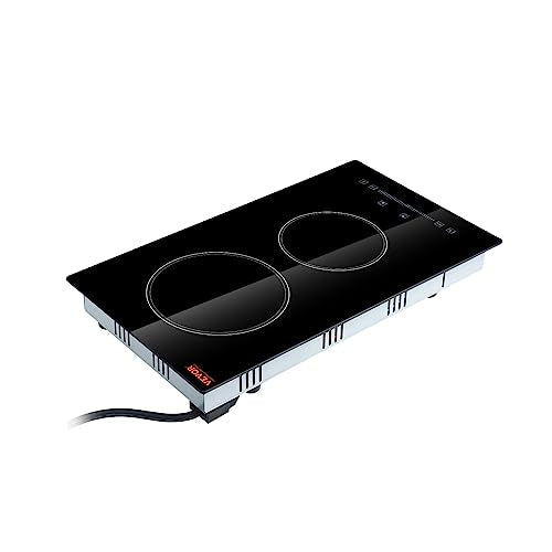 VEVOR Built in Electric Stove Top, 12 inch 2 Burners, Glass Radiant Cooktop with Sensor Touch Control, Timer & Child Lock Included, 9 Power Levels for Simmer Steam Slow Cook Fry,110V with US Plug