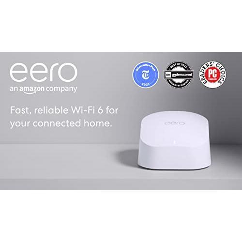 Amazon eero 6 mesh wifi router - Supports internet plans up to 900 Mbps, Coverage up to 1,500 sq. ft., Connect 75+ devices, 1-pack