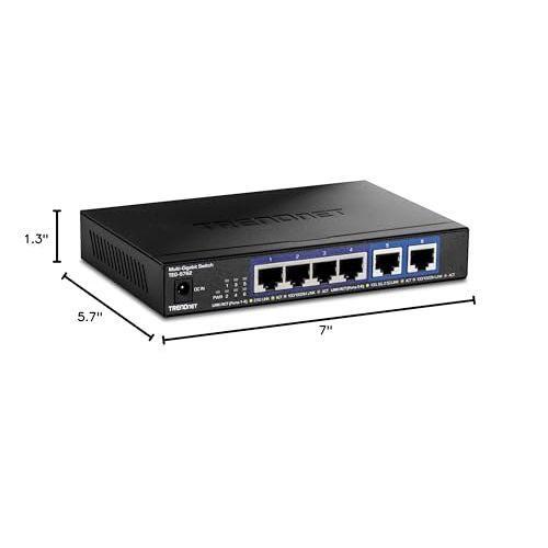 TRENDnet 6-Port 10G Switch, 4 x 2.5G RJ-45 Base-T Ports, 2 x 10G RJ-45 Ports, 60Gbps Switching Capacity, Wall Mountable, 10 Gigabit Network Connections, Lifetime Protection, Black, TEG-S762