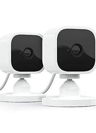 Blink Mini - Compact indoor plug-in smart security camera, 1080p HD video, night vision, motion detection, two-way audio, easy set up, Works with Alexa – 2 cameras (White)