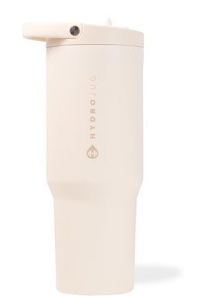 HydroJug Sport - Stainless Steel Tumbler with Straw, Vacuum Insulated, 32oz Leakproof Water Bottle, Ergonomic Design, Reusable, Dishwasher Safe, Rubber Base, Durable for Gym or Outdoors, Cream