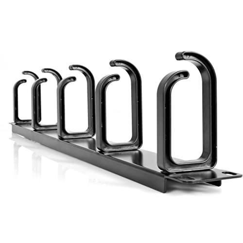 StarTech.com 19” Server Rack Cable Management Panel w/ D-Ring Hooks - 1U Horizontal or Vertical Wire and Cord Manager - Metal , TAA (CABLMANAGER2)