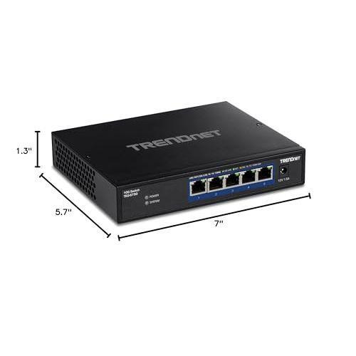 TRENDnet 5-Port 10G Switch, TEG-S750, 5 x 10G RJ-45 Ports, 100Gbps Switching Capacity, Supports 2.5G and 5G-Base-T Connections, Ethernet Splitter, NDAA & TAA Compliant, Lifetime Protection, Black
