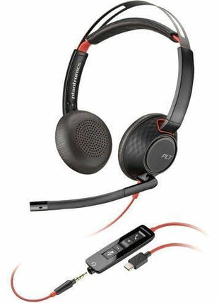 Poly Blackwire 5220 Headset +Inline Cable +USB-C/A Adapter TAA - Microsoft Teams Certification - Stereo - USB Type C, Mini-phone (3.5mm) - Wired - 32 Ohm - 20 Hz to 20 kHz - Over-the-head - Binaural -