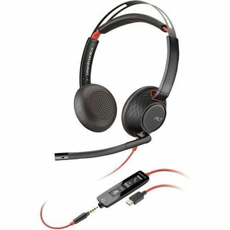 Poly Blackwire 5220 Headset +Inline Cable +USB-C/A Adapter TAA - Microsoft Teams Certification - Stereo - USB Type C, Mini-phone (3.5mm) - Wired - 32 Ohm - 20 Hz to 20 kHz - Over-the-head - Binaural -