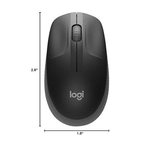 Logitech Wireless Mouse M190 - Full Size Ambidextrous Curve Design, 18-Month Battery with Power Saving Mode, Precise Cursor Control & Scrolling, Wide Scroll Wheel, Thumb Grips (Charcoal)