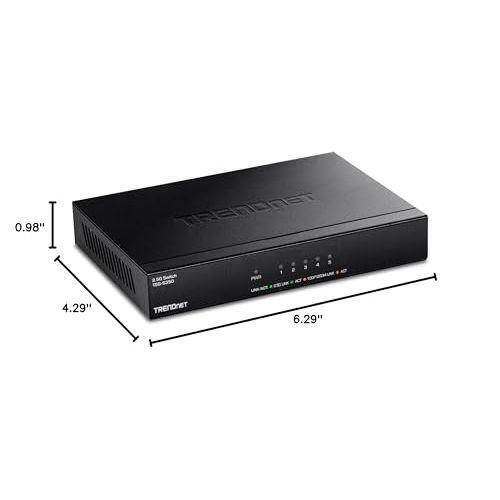 TRENDnet 5-Port Unmanaged 2.5G Gaming Switch, TEG-S350, 5 x 2.5GBASE-T Ports, 25Gbps Switching Capacity, Ethernet Splitter, NDAA & TAA Compliant, Fanless, Wall Mountable, Lifetime Protection, Black