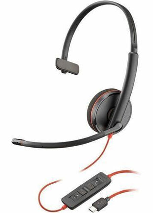 HP Poly Blackwire 3210 Headset - Mono - USB Type C - Wired - 32 Ohm - 20 Hz - 20 kHz - On-Ear, Over-The-Head - Monaural - Ear-Cup - 5.28 ft Cable - Noise Cancelling Microphone