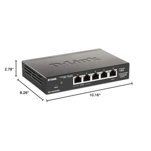 D-Link 5-Port Gibabit Smart Managed PoE Powered Switch/Extender | 2 PoE Ports (requires PoE Power)| L2 | VLANs| Web Managed |Desktop| Fanless | NDAA Compliant | Lifetime Warranty (DGS-1100-05PDV2)