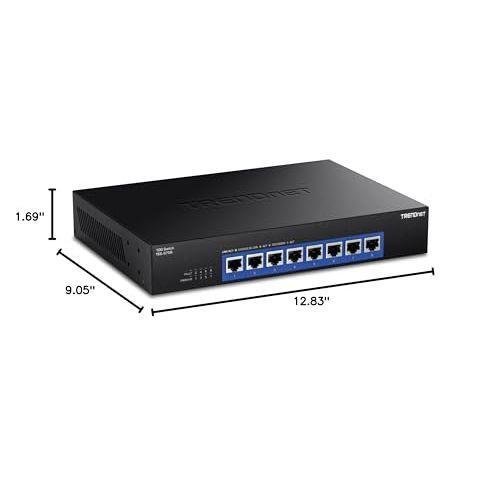 TRENDnet 8-Port 10G Switch, TEG-S708, 8 x 10G RJ-45 Ports, 160Gbps Switching Capacity Rack mountable, Ethernet Splitter, NDAA & TAA Compliant, Lifetime Protection, Black