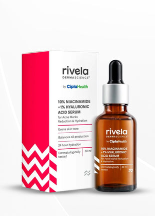 Rivela Dermascience 10% Niacinamide Face Serum By Cipla For Acne Marks, 30ml