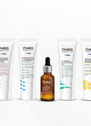 Rivela Dermascience Acne Care Set | Cleanser (100ml), Serum (30ml), Gel (30ml), Gel (50ml) & Sunscreen (50gm)