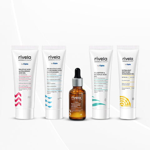 Rivela Dermascience Acne Care Set |Cleanser (100ml), Serum (30ml), Gel (30ml), Gel (50ml) & Sunscreen (50gm)