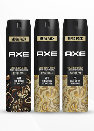 Axe Dark Temptation Long Lasting Deodorant 215 ml & Axe Gold Temptation Bodyspray 215 ml (Pack 3)
