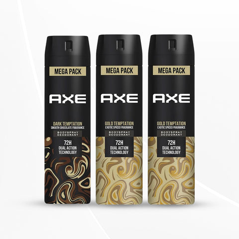 Axe Dark Temptation Long Lasting Deodorant 215 ml & Axe Gold Temptation Bodyspray 215 ml(Pack 3)
