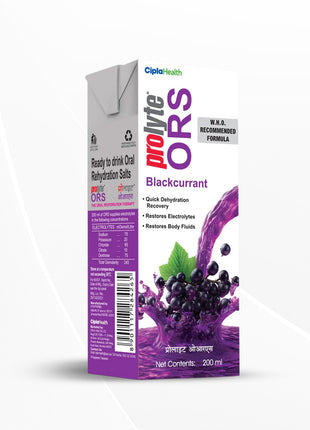 Cipla Prolyte ORS Ready to Drink Oral Rehydration Contains Vital Electrolytes 200 ml Black Current