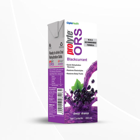 Cipla Prolyte ORS Ready to Drink Oral Rehydration Contains Vital Electrolytes 200 ml Black Current