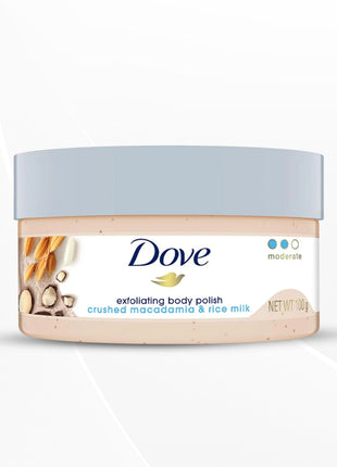 Dove Body Polish for Skin Exfoliation & Nourishment with Crushed Macadamia & Rice Milk |100g
