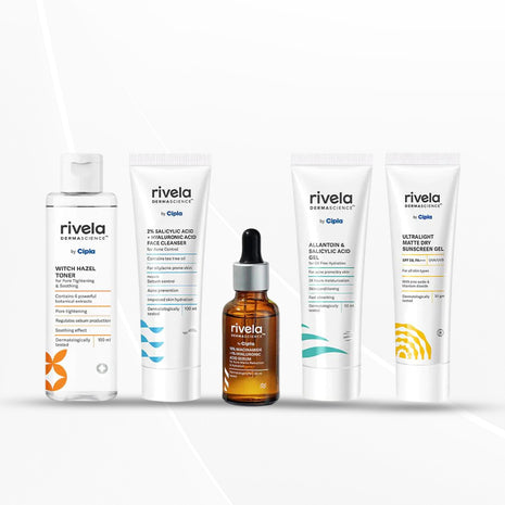 Rivela Dermascience Set |Cleanser 100ml,Toner 100ml,Face Serum 30ml,Gel 50ml & Sunscreen 50gm
