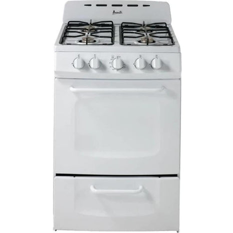 Avanti Gas Range Oven, Compact Freestanding Design, 2.6-Cu.Ft. Capacity 4 Sealed Burners with Electronic Ignition, Includes Broiler Storage Drawer and Accessories, 24-Inch, White