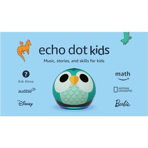 Amazon Echo Dot Kids with Alexa (newest model), Designed for kids, with parental controls, Includes 1 Year of Amazon Kids+, Owl