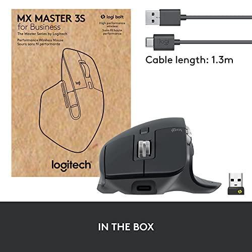Logitech MX Master 3S for Business, Wireless Mouse with Quiet Clicks, 8K DPI, Secured Logi Bolt USB Receiver, Bluetooth, USB-C Charging, MagSpeed Scrolling, Windows/Mac/Chrome/Linux - Graphite