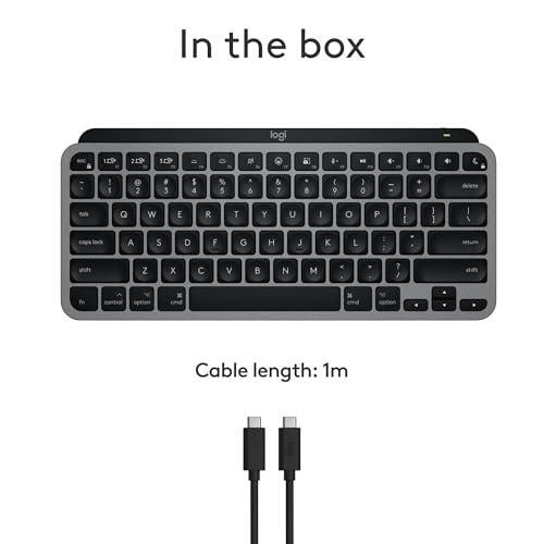 Logitech MX Keys Mini for Mac Minimalist Wireless Keyboard, Compact, Bluetooth, Backlit Keys, USB-C, Tactile Typing, Compatible with MacBook Pro,MacBook Air,iMac,iPad - Space Grey