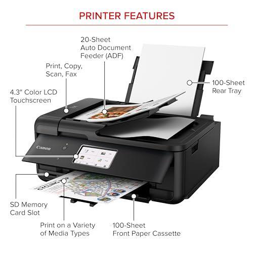 Canon PIXMA TR8620a - All-in-One Printer Home Office|Copier|Scanner|Fax|Auto Document Feeder | Photo, Document | Airprint (R), Android, Black, Works with Alexa