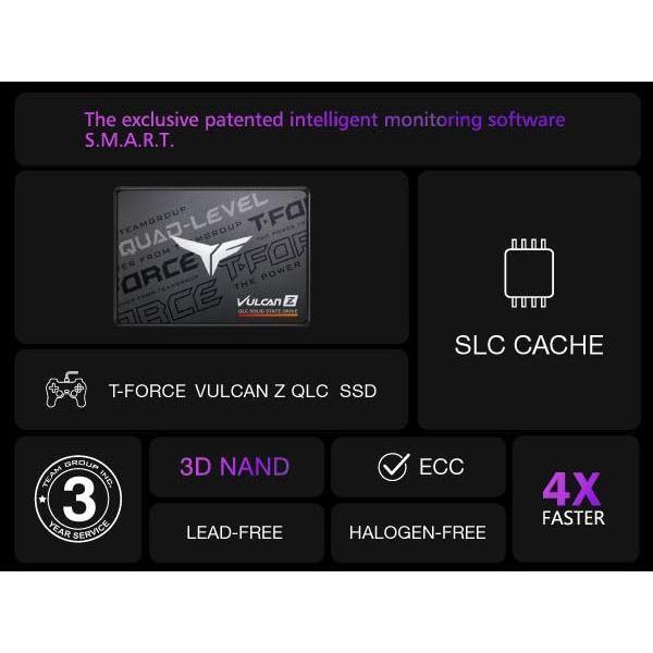 TEAMGROUP T-Force Vulcan Z 1TB SLC Cache 3D NAND QLC 2.5 Inch SATA III Internal Solid State Drive SSD (R/W Speed up to 550/470 MB/s) T253TY001T0C101