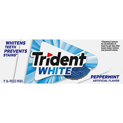 Trident White Peppermint Sugar-Free Chewing Gum, 9 Packs of 16 Pieces (144 Total Pieces)