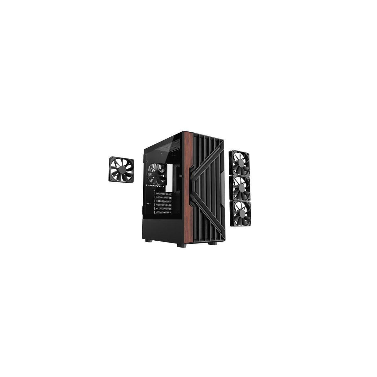 DIYPC DIY-G18-WD Black USB3.0 /Type C ATX Mid Tower Gaming Computer Case w/Tempered Glass Side Panel and Walnut Wood Front Panel