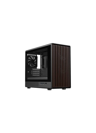 DIYPC DIY-mATX06-Wood Black USB3.0 /Type C Micro ATX Mid Tower Gaming Computer Case w/Tempered Glass Side Panel and Walnut Wood Front Panel / 4 x PWM Fans Pre-Installed