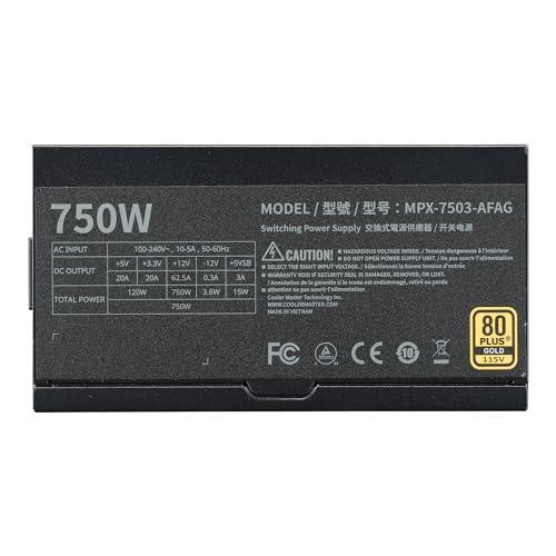 Cooler Master MWE Gold 750 V3 ATX 3.1 Full Modular PSU, 750W, 80+ Gold Efficiency, 90° 12VHPWR|450W PCIe 5.1, GPU Support RTX 4080, Zero-RPM Mode, Hexagonal Fan Cover, 10-Year
