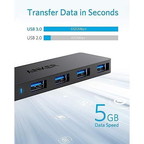 Anker 4-Port USB 3.0 Hub, Ultra-Slim Data USB Hub with 2 ft Extended Cable (Charging Not Supported), for MacBook, Mac Pro, Mac Mini, iMac, Surface Pro, XPS, PC, Flash Drive, Mobile HDD