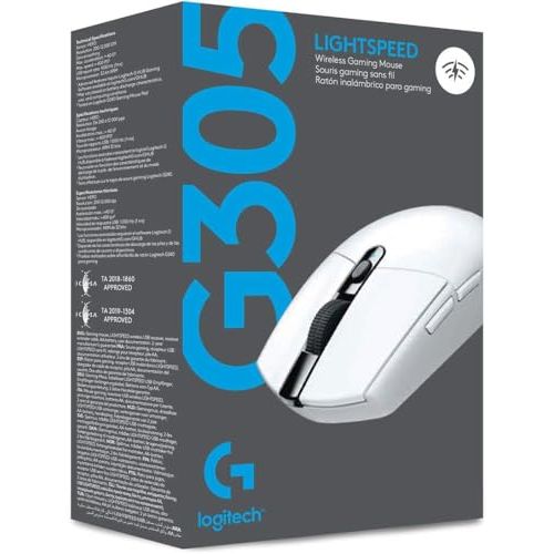 Logitech G305 LIGHTSPEED Wireless Gaming Mouse, Hero 12K Sensor, 12,000 DPI, Lightweight, 6 Programmable Buttons, 250h Battery Life, On-Board Memory, PC/Mac - White