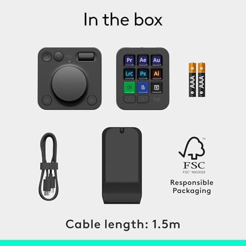 Logitech MX Creative Console, 9 Customizable LCD Keys, Stream Deck Accessories, Control Dial for Graphic Design, Adobe, Zoom, Spotify - Graphite, 3-Month Adobe Creative Cloud Membership