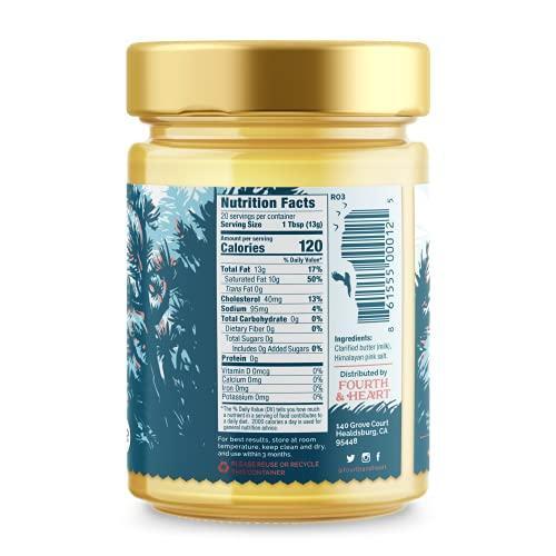 4th & Heart Himalayan Pink Salt Grass-Fed Ghee, Clarified Butter, Keto Pasture Raised, Non-GMO, Lactose and Casein Free, Certified Paleo (9 Ounces)