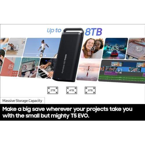 Samsung T5 EVO Portable SSD 8TB, USB 3.2 Gen 1 External Solid State Drive, Seq. Read Speeds Up to 460MB/s for Gaming and Content Creation, MU-PH8T0S/AM, Black