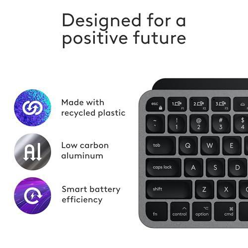 Logitech MX Keys Mini for Mac Minimalist Wireless Keyboard, Compact, Bluetooth, Backlit Keys, USB-C, Tactile Typing, Compatible with MacBook Pro,MacBook Air,iMac,iPad - Space Grey