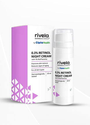 Rivela Dermascience By Cipla 0.3% Retinol Night Cream | Anti-Aging | Dark Spots | For all Skin types | 30ml