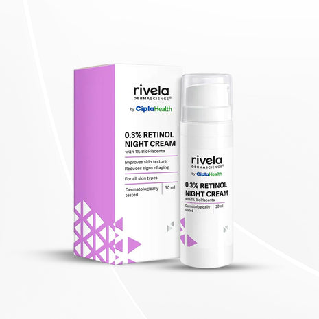 Rivela Dermascience By Cipla 0.3% Retinol Night Cream | Anti-Aging | Dark Spots | For all Skin types | 30ml
