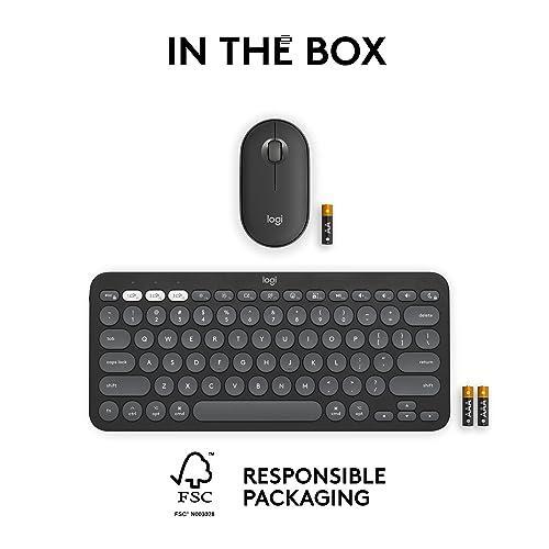 Logitech Pebble 2 Combo for Mac, Wireless Keyboard and Mouse, Slim, Quiet and Portable, Customizable, Bluetooth Mouse and Keyboard, Easy-Switch, for macOS, iPadOS - Tonal Graphite