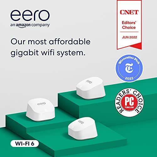 Amazon eero 6+ mesh wifi system - Supports internet plans up to a Gigabit, Coverage up to 4,500 sq. ft., Connect 75+ devices, 3-pack